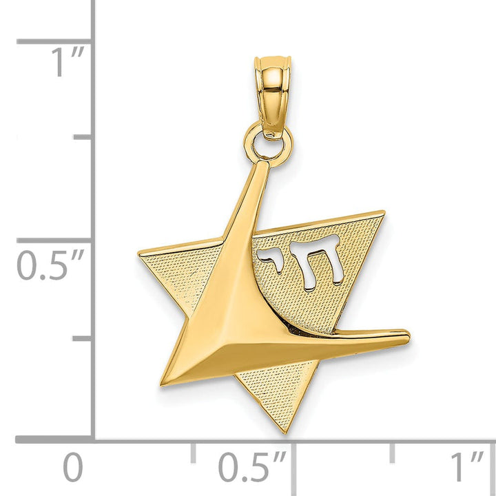 14K Yellow Gold Polished Finish Star Of David with Chai Design Pendant