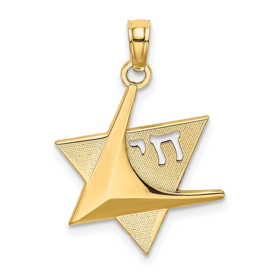 14K Yellow Gold Polished Finish Star Of David with Chai Design Pendant