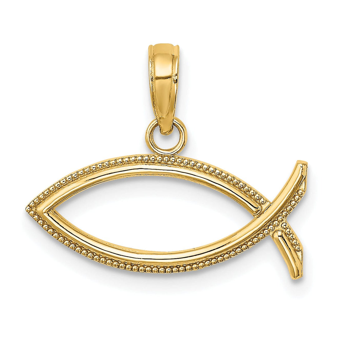14K Yellow Gold Polished Texture Finish Ichthus Fish Charm Pendant