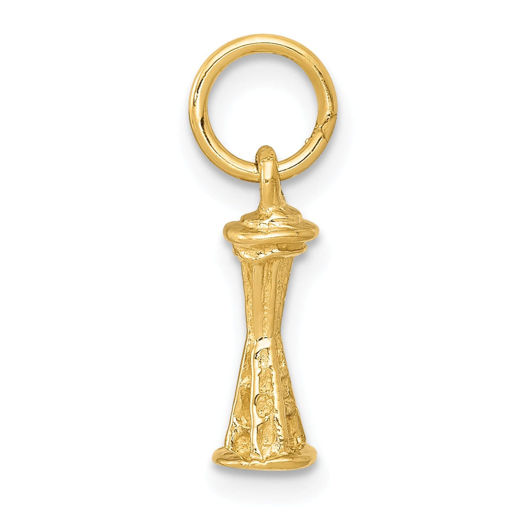 14k Yellow Gold Solid Polished Finish 3-Dimensional Seattle Space Needle Charm Pendant