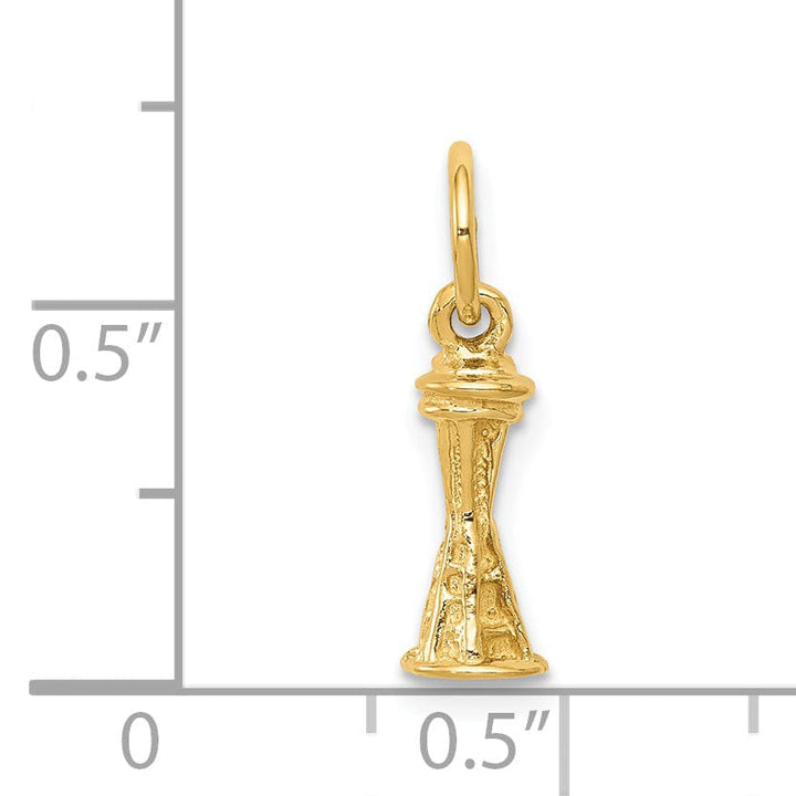 14k Yellow Gold Solid Polished Finish 3-Dimensional Seattle Space Needle Charm Pendant