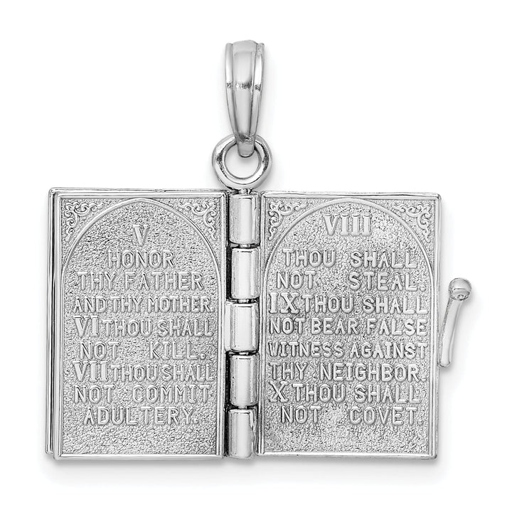 14K White Gold 3-D Moveable Hebrew Ten Commandments Book Pendant