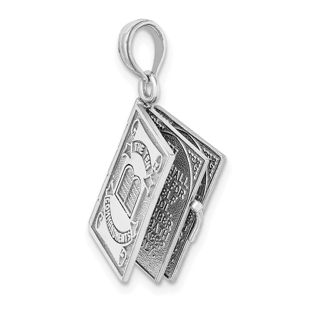 14K White Gold 3-D Moveable Hebrew Ten Commandments Book Pendant