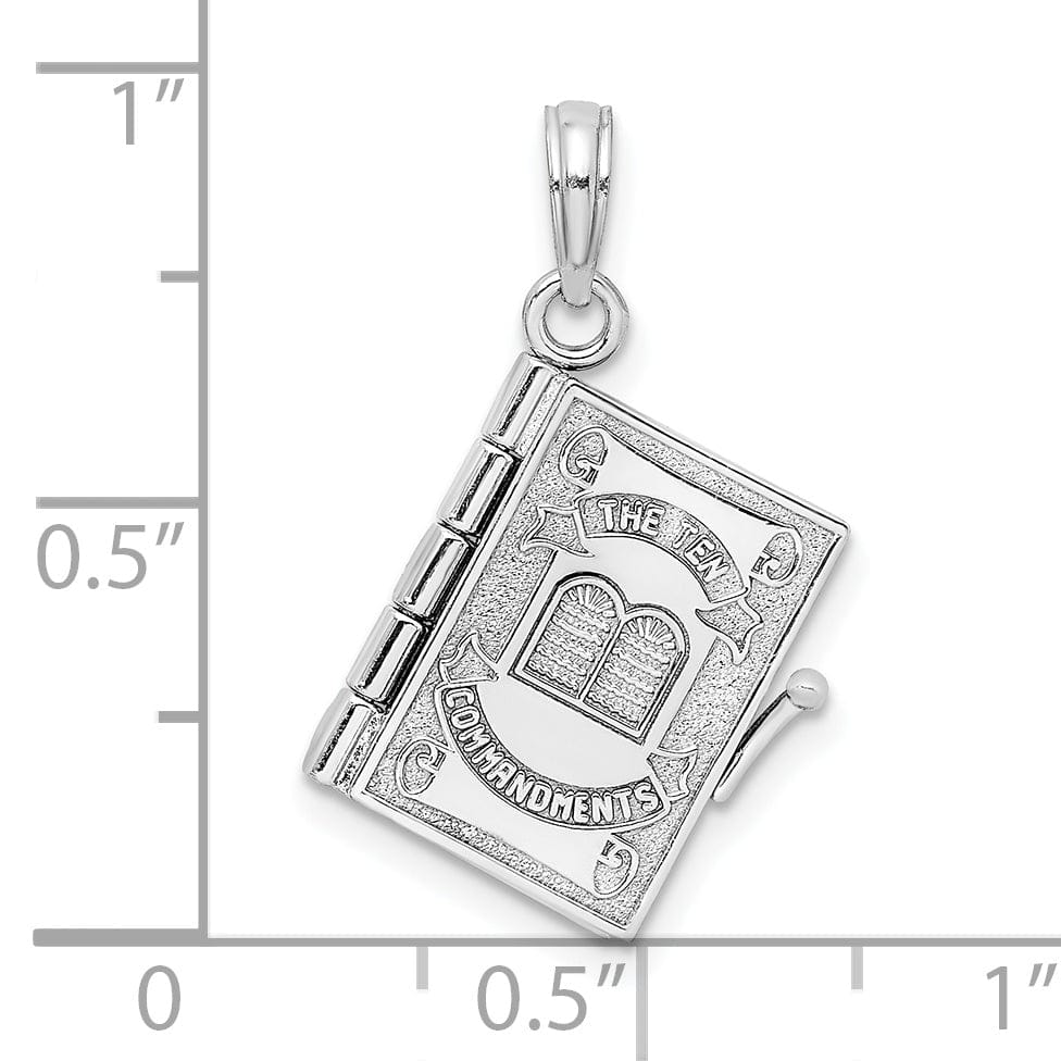 14K White Gold 3-D Moveable Hebrew Ten Commandments Book Pendant