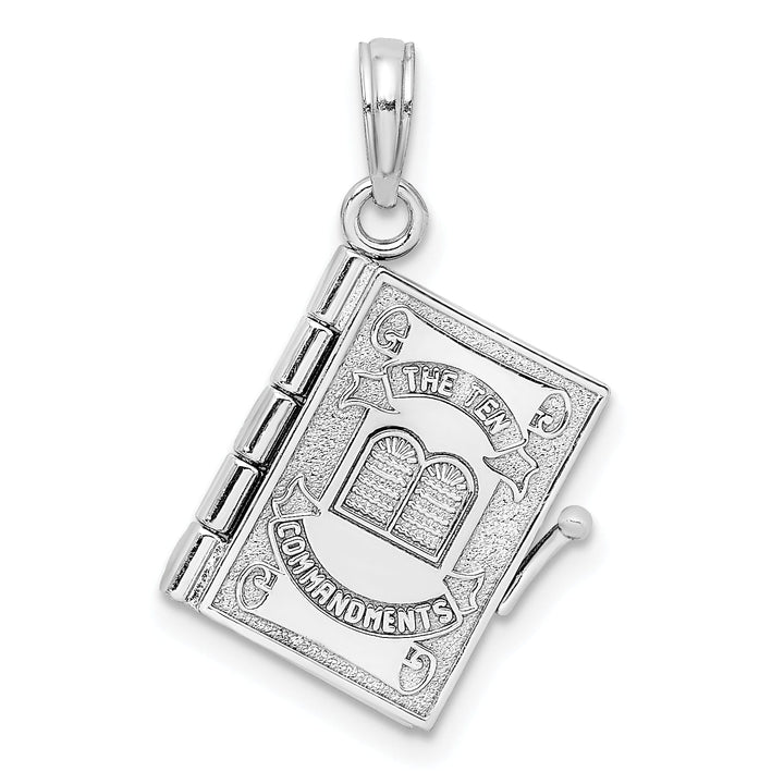 14K White Gold 3-D Moveable Hebrew Ten Commandments Book Pendant