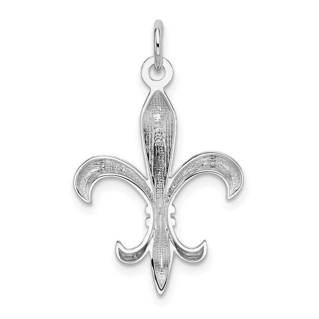 14K White Gold Polished Finish Hollow Concave Shape Mens Fleur-de-Lis Design Charm Pendant