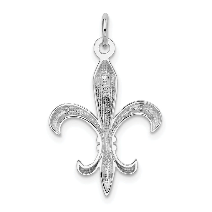 14K White Gold Polished Finish Hollow Concave Shape Mens Fleur-de-Lis Design Charm Pendant