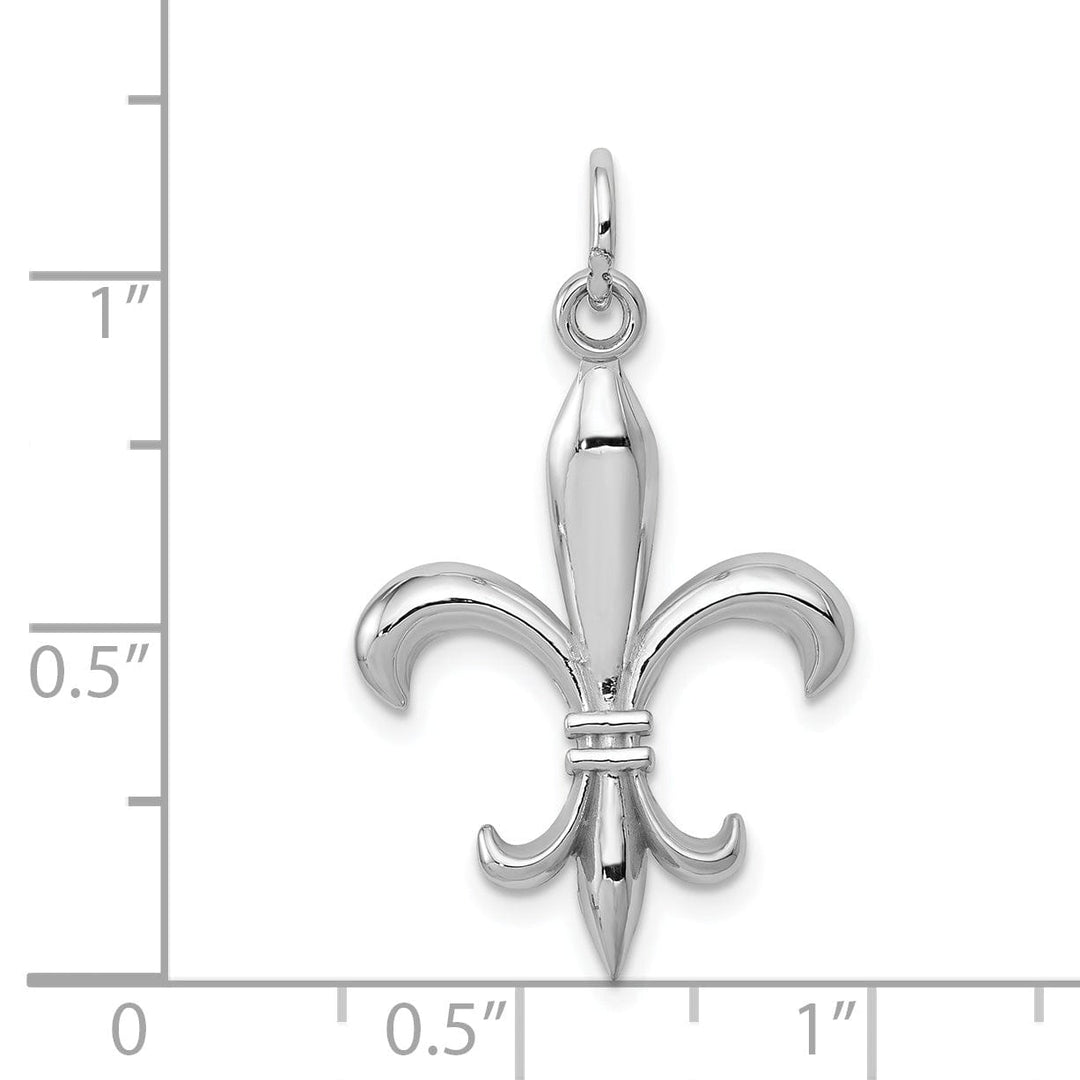 14K White Gold Polished Finish Hollow Concave Shape Mens Fleur-de-Lis Design Charm Pendant