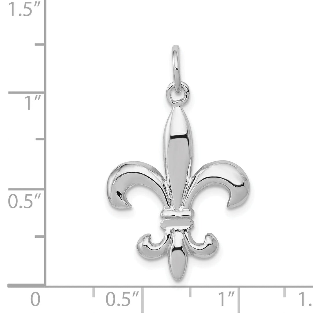 14K White Gold Polished Finish 3-Dimensional Mens Fleur-de-Lis Design Charm Pendant