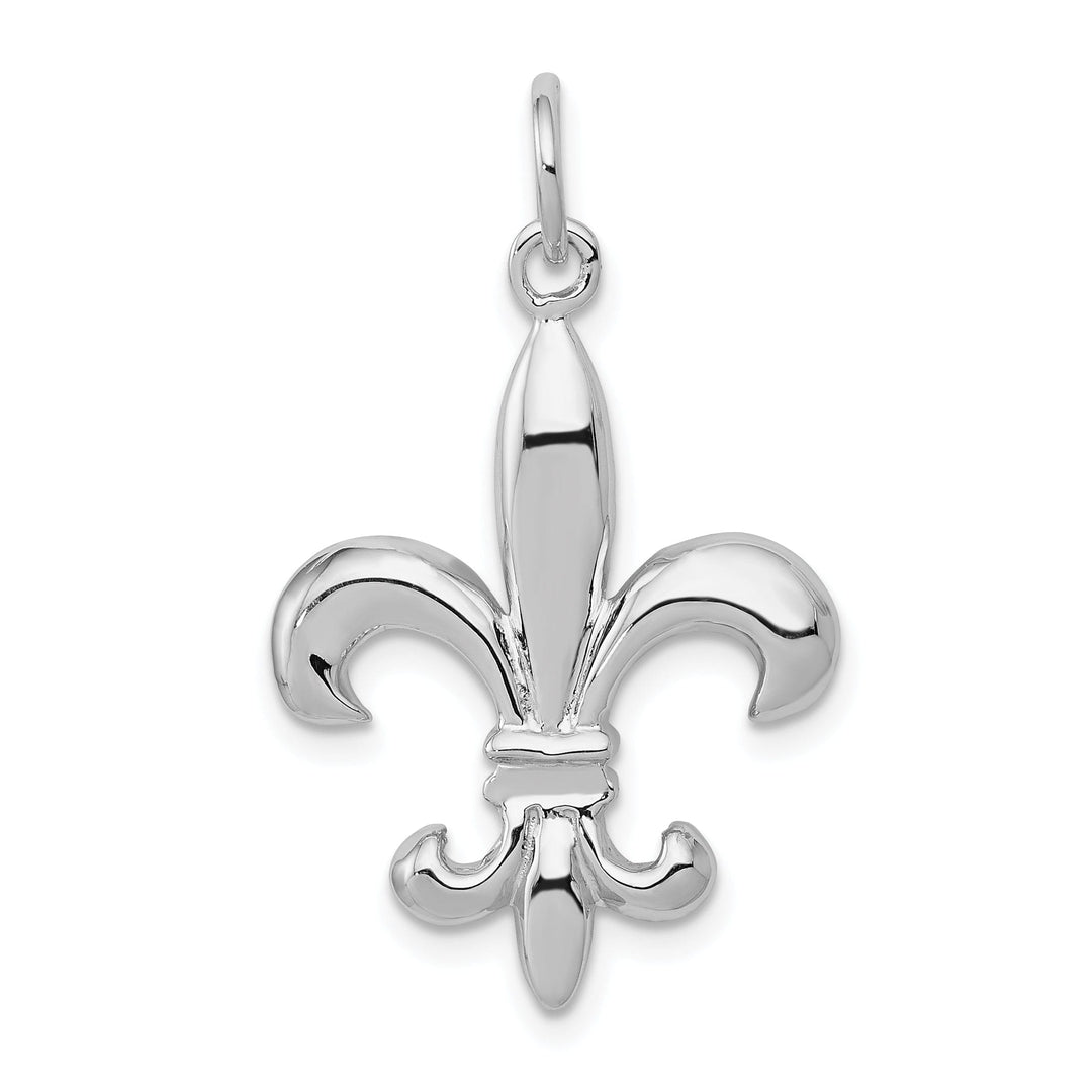 14K White Gold Polished Finish 3-Dimensional Mens Fleur-de-Lis Design Charm Pendant