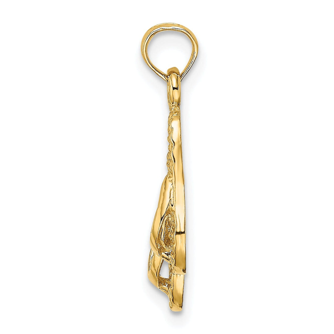 14K Yellow Gold Polished Textured Finish 3-Dimensional Reversible KEY WEST Bannner Double Flip Flop Sandles Charm Pendant