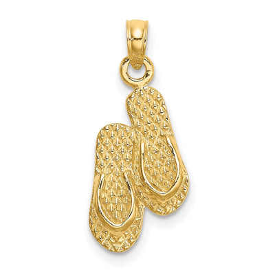 14K Yellow Gold Polished Textured Finish 3-Dimensional Reversible KEY WEST Bannner Double Flip Flop Sandles Charm Pendant at $ 109.99 only from Jewelryshopping.com