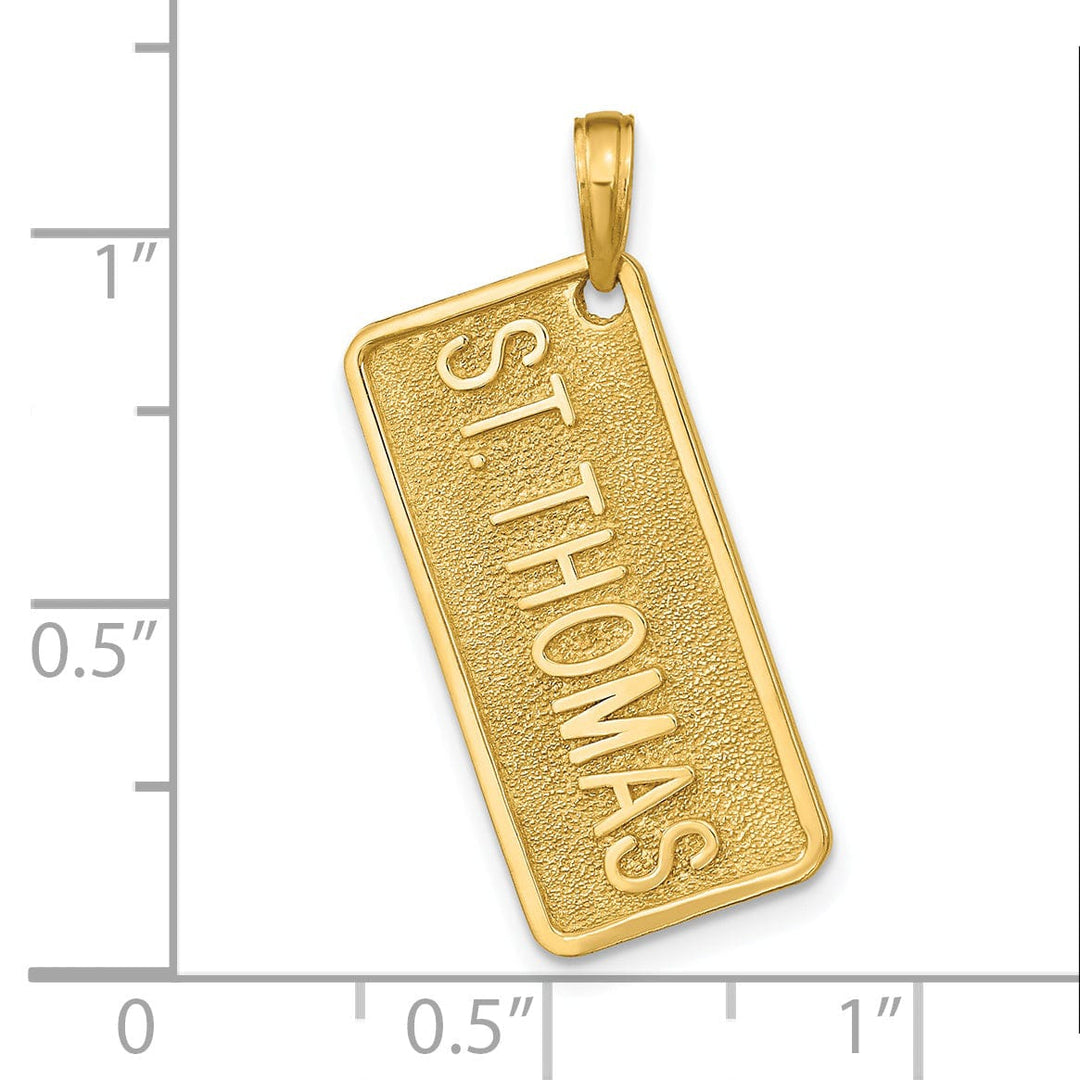 14k Yellow Gold Solid Texture Finish Raised Lettering ST. THOMAS License Plate Charm Pendant