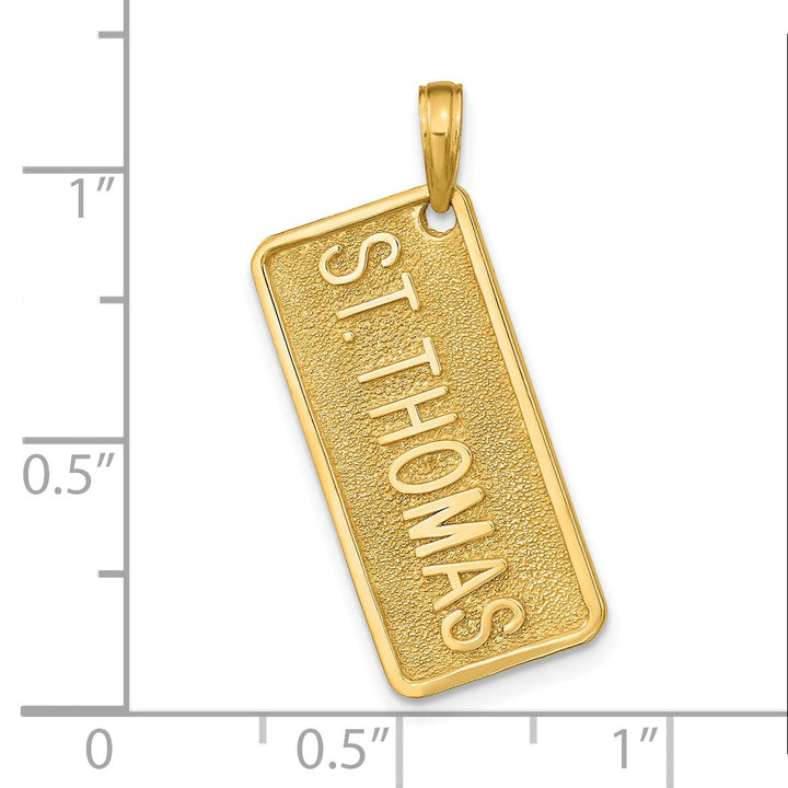 14k Yellow Gold Solid Texture Finish Raised Lettering ST. THOMAS License Plate Charm Pendant