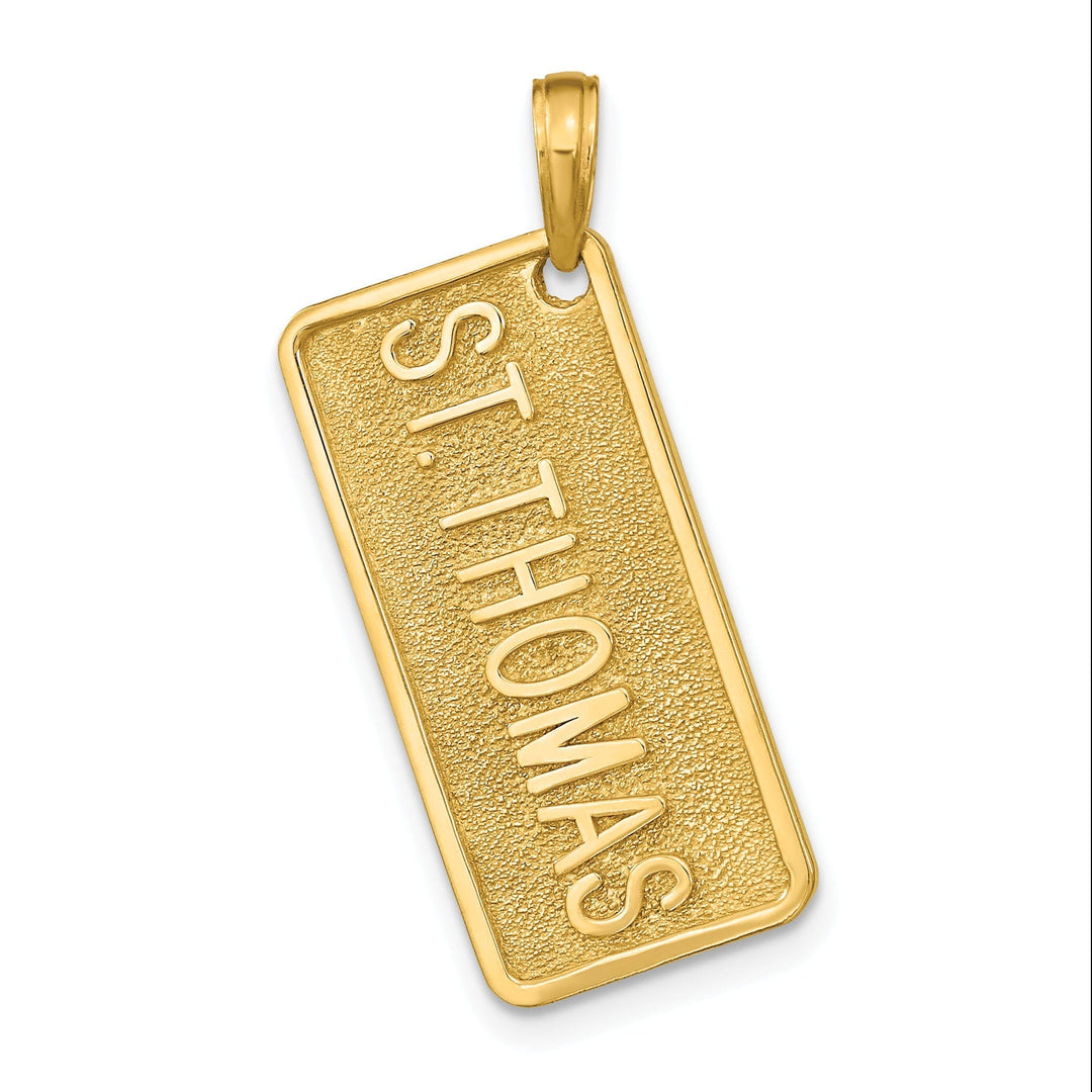 14k Yellow Gold Solid Texture Finish Raised Lettering ST. THOMAS License Plate Charm Pendant