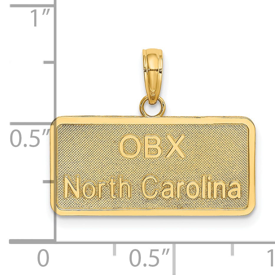 14K Yellow Gold Solid Polished Textured Finish OBX NORTH CAROLINA License Plate Charm Pendant