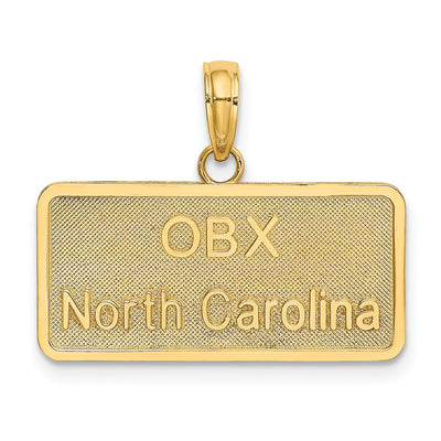 14K Yellow Gold Solid Polished Textured Finish OBX NORTH CAROLINA License Plate Charm Pendant