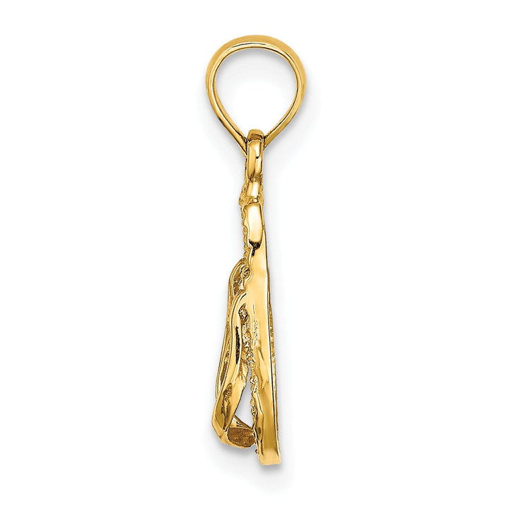 14K Yellow Gold Polished Textured Finish 3-Dimensional Reversible KEY WEST Bannner Flip Flop Sandle Charm Pendant