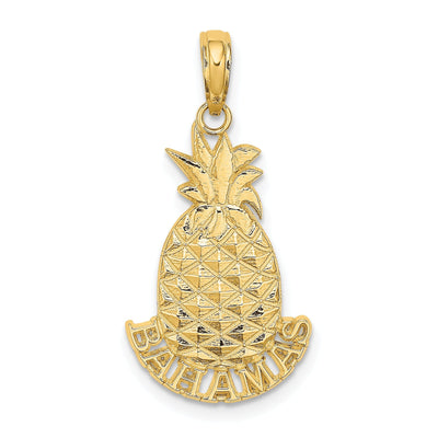 14K Yellow Gold Polished Textured Finish BAHAMAS Under Pineapple Design Charm Pendant at $ 108.77 only from Jewelryshopping.com