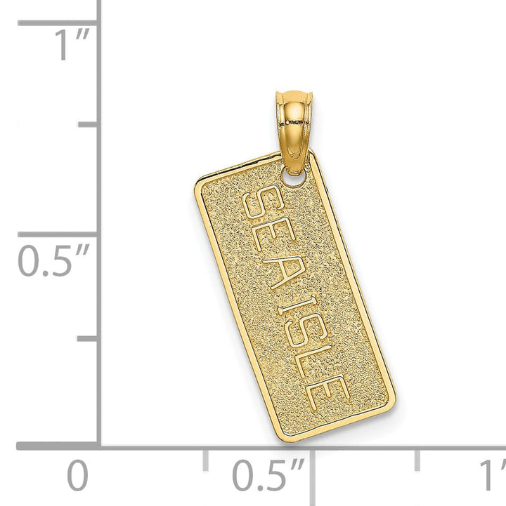 14k Yellow Gold Polished Textured Finish SEA ISLE License Plate Charm Pendant