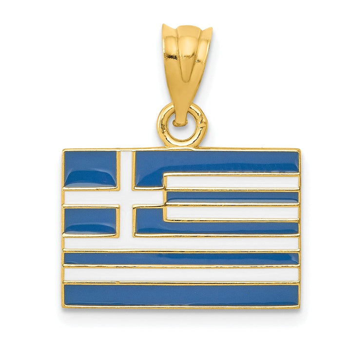 14k Yellow Gold Blue,White, Enameled Finish Solid Greece Flag Charm Pendant