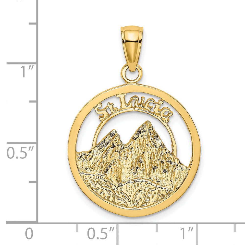 14K Yellow Gold Tectured Polished Finish of ST. LUCIA Twin Peaks Pitons Mountains Charm Pendant
