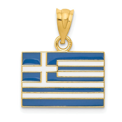 14k Yellow Gold Blue,White, Enameled Finish Solid Greece Flag Charm Pendant
