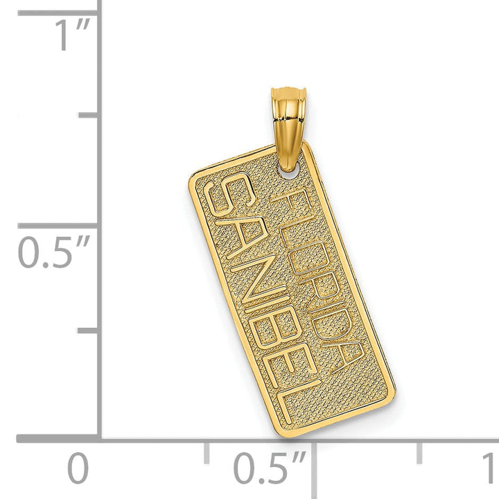 14K Yellow Gold Polished Textured Finish Textured Small Size FLORIDA SANIBEL License Plate Charm Pendant
