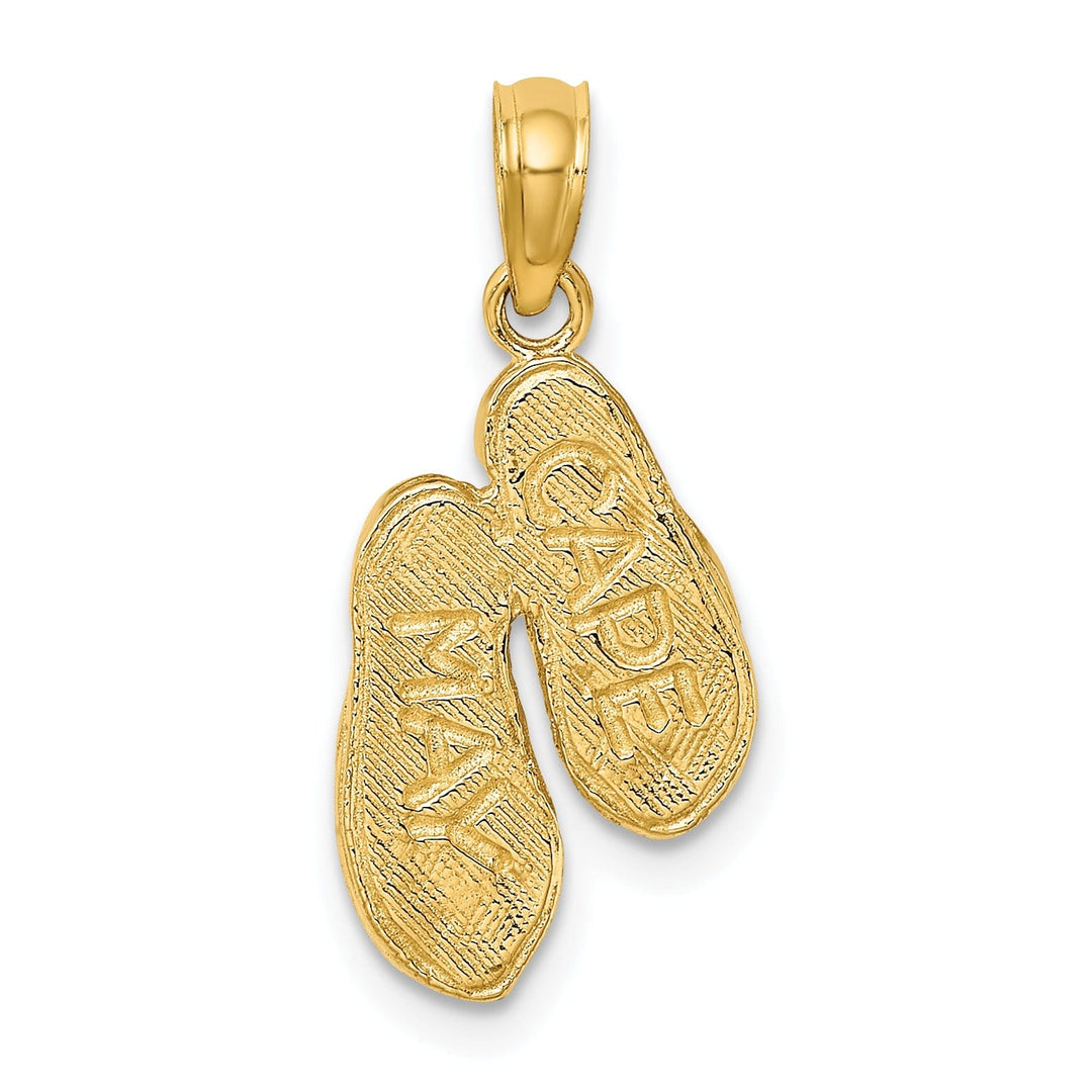 14K Yellow Gold Polished Textured Finish 3-Dimensional CAPE MAY Double Flip-flop Sandles Charm Pendant