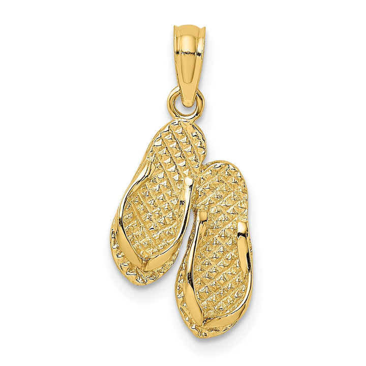 14K Yellow Gold Polished Textured Finish 3-Dimensional CAPE MAY Double Flip-flop Sandles Charm Pendant