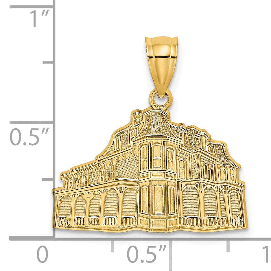 14K Yellow Gold Polished Textured Finish The QUEEN VICTORIA HOUSE - CAPE MAY, NJ Charm Pendant