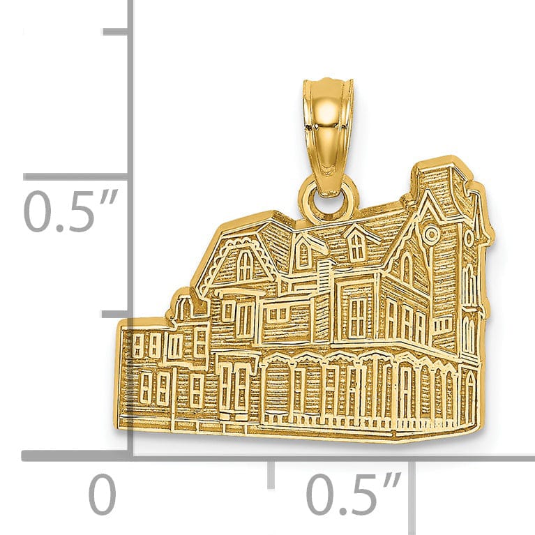 14K Yellow Gold Polished Textured Finish The ABBY HOUSE- CAPE MAY, NJ Charm Pendant