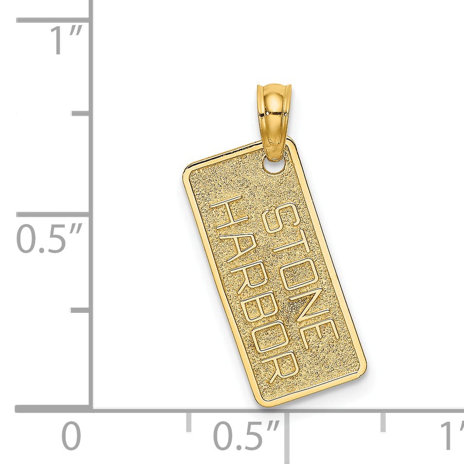 14K Yellow Gold Polished Texture Finish STONE HARBOR License Plate Charm Pendant