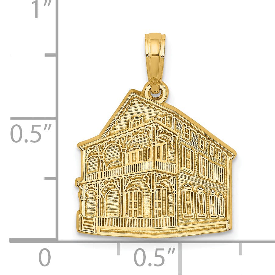 14K Yellow Gold Polished Textured Finish The PINK HOUSE- CAPE MAY, NJ Charm Pendant