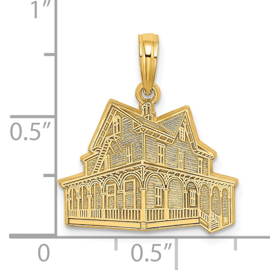 14K Yellow Gold Polished Textured Finish The VICTORIAN HOUSE- CAPE MAY, NJ Charm Pendant