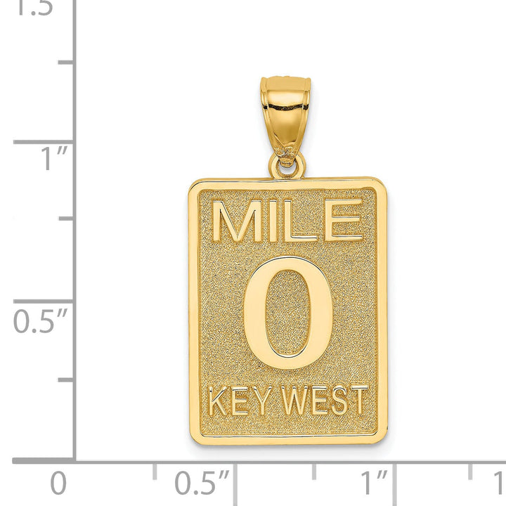 14k Yellow Gold Solid Polished Textures Finish 0 KEY WEST Mile Marker Charm Pendant