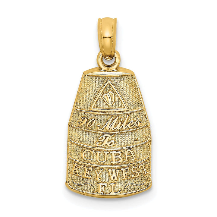 14K Yellow Gold Polished Textured Finish Southern Most Point in the USA 90 Mile From Cuba KEY WEST FL Charm Pendant