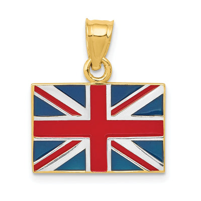 14K Yellow Gold Red, White, Blue Enameled Finish Solid United Kingdom Flag Charm Pendant
