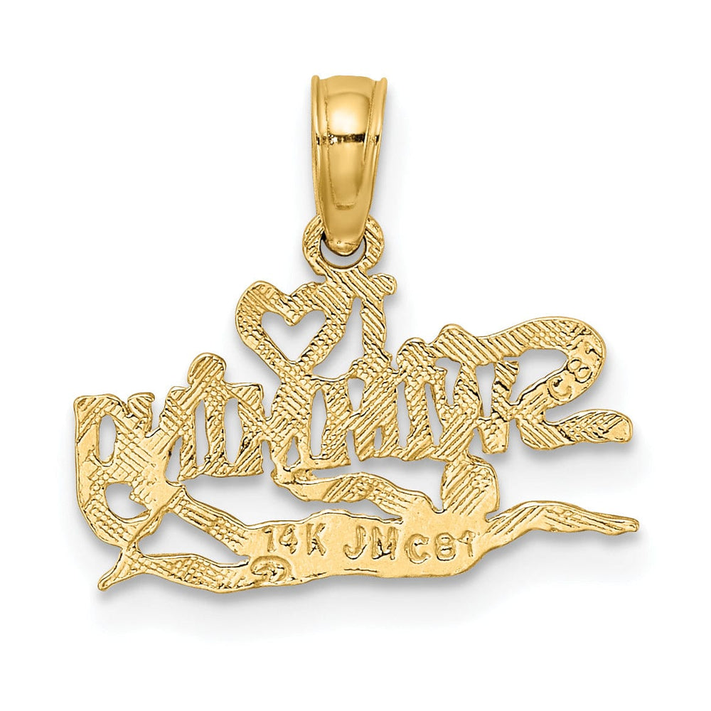 14K Yellow Gold Polished Textured I HEART SWIMMING Charm Pendant