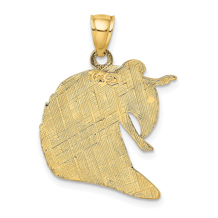 14K Yellow Gold Polished Finish Flat Back Graved Surfer in Wave Charm Pendant