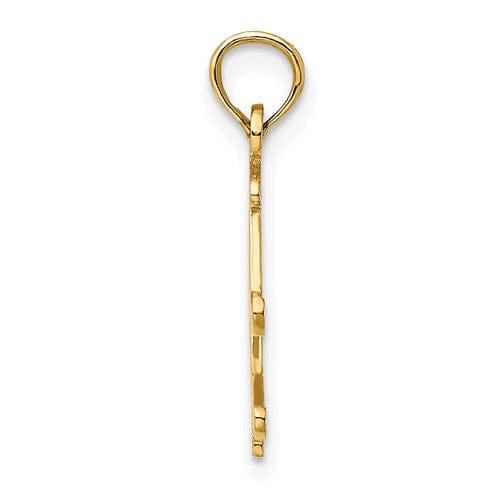 14k Yellow Gold Textured Polished Finish Open Back Snow Skis, Boots, and Pole Charm Pendant