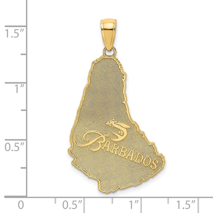 14K Yellow Gold Textured Polished Finish BARBADOS on Map Charm Pendant