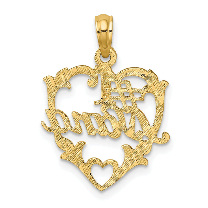 14K Yellow Gold Flat Back Polished Finish #1 NANA in Heart Fancy Design Charm Pendant