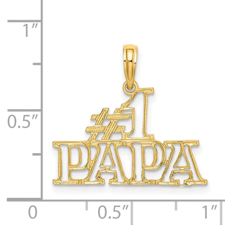 14K Yellow Gold Flat Back Textured Polished Finish Script #1 PAPA Cut Out Design Charm Pendant