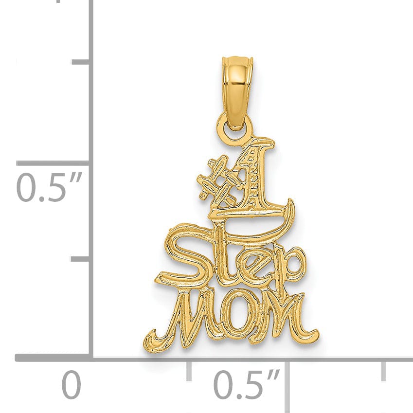 14K Yellow Golf Polished Finish Engraved Script #1 STEP MOM Charm Pendant