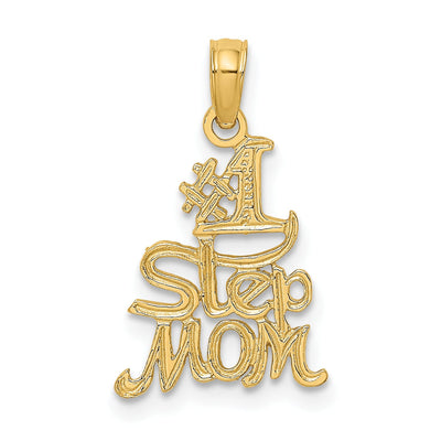 14K Yellow Golf Polished Finish Engraved Script #1 STEP MOM Charm Pendant