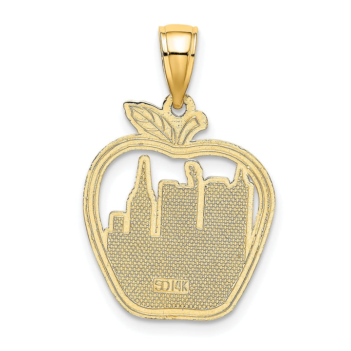 14k Yellow Gold Polished Textured Finish NEW YORK City Skyline Theme in Apple Design Charm Pendant