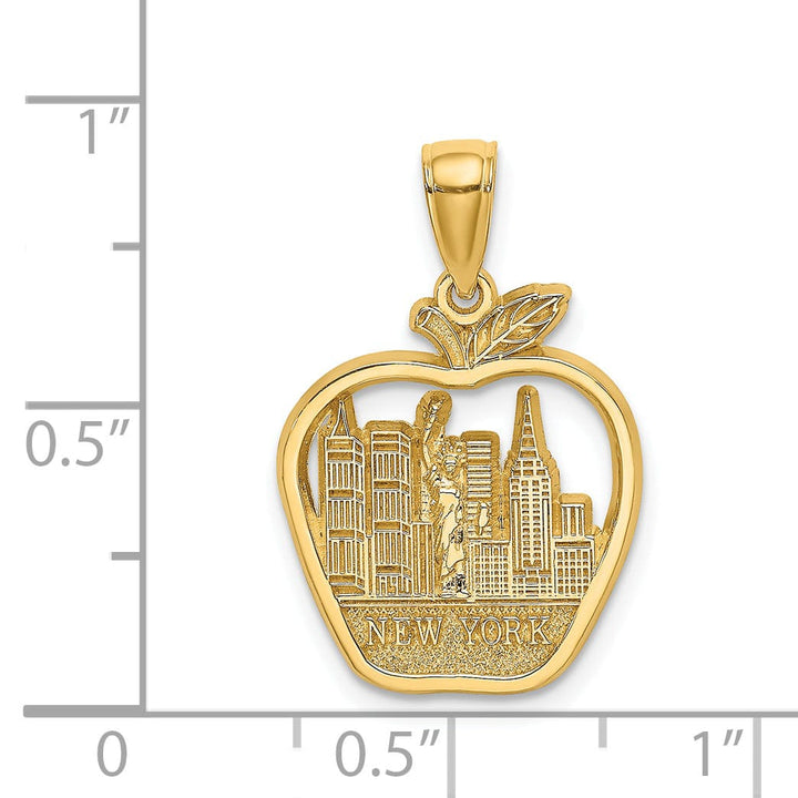 14k Yellow Gold Polished Textured Finish NEW YORK City Skyline Theme in Apple Design Charm Pendant