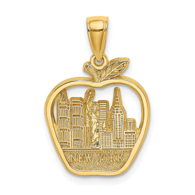 14k Yellow Gold Polished Textured Finish NEW YORK City Skyline Theme in Apple Design Charm Pendant at $ 193.55 only from Jewelryshopping.com