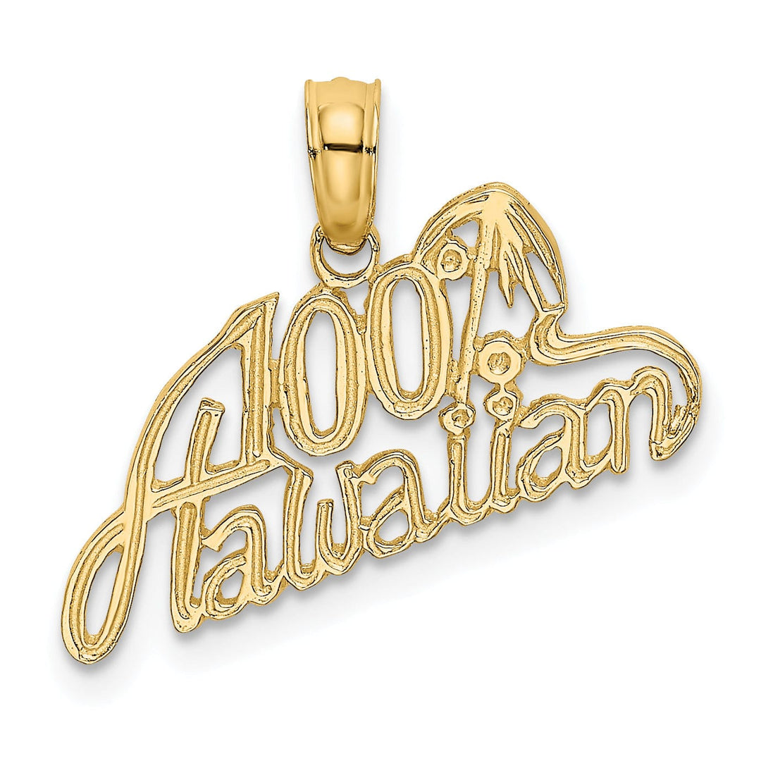 14K Yellow Gold Polished Textured Finish 100% HAWAIIAN Banner Charm Pendant